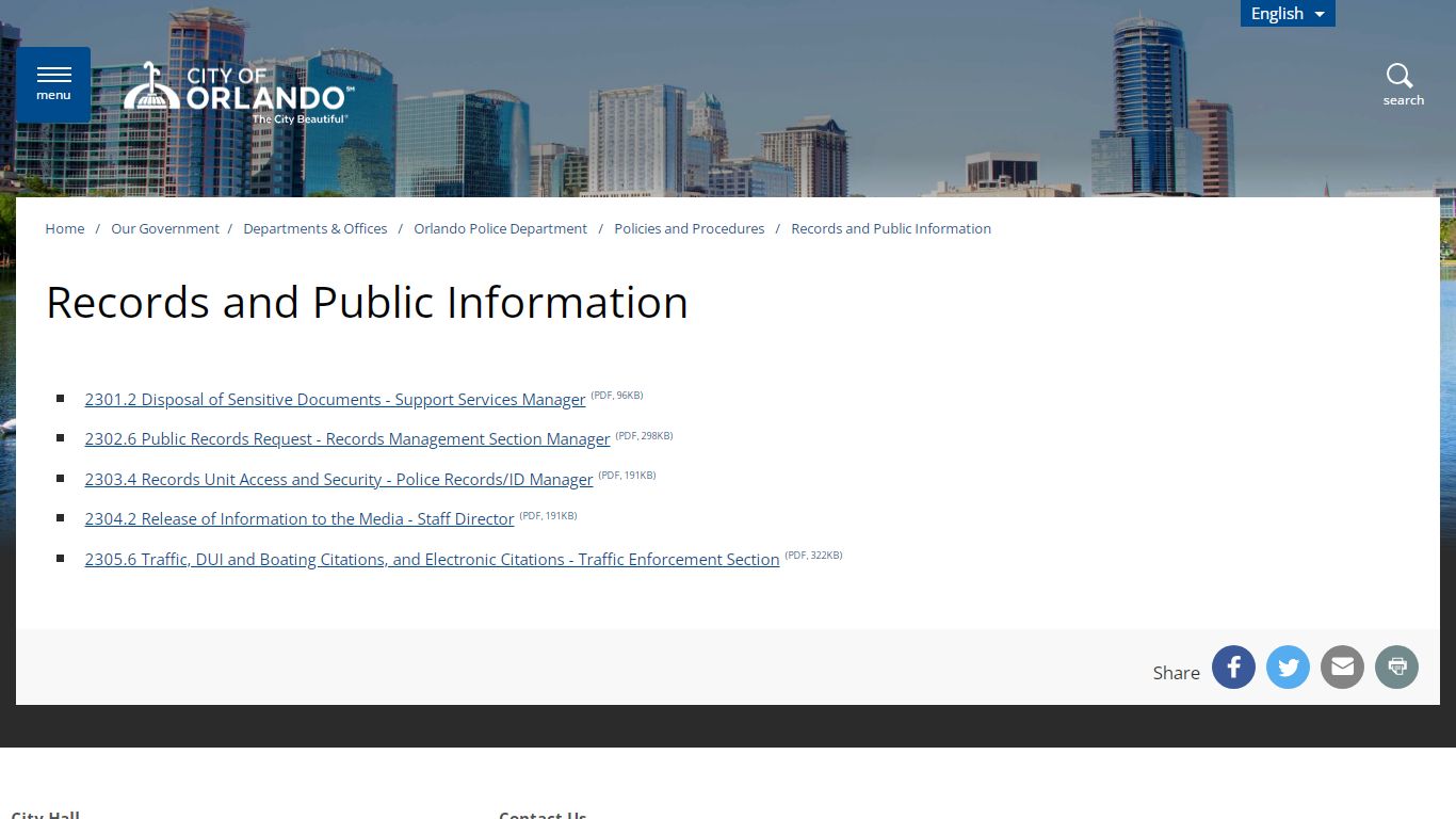 Records and Public Information - City of Orlando - Orlando, Florida